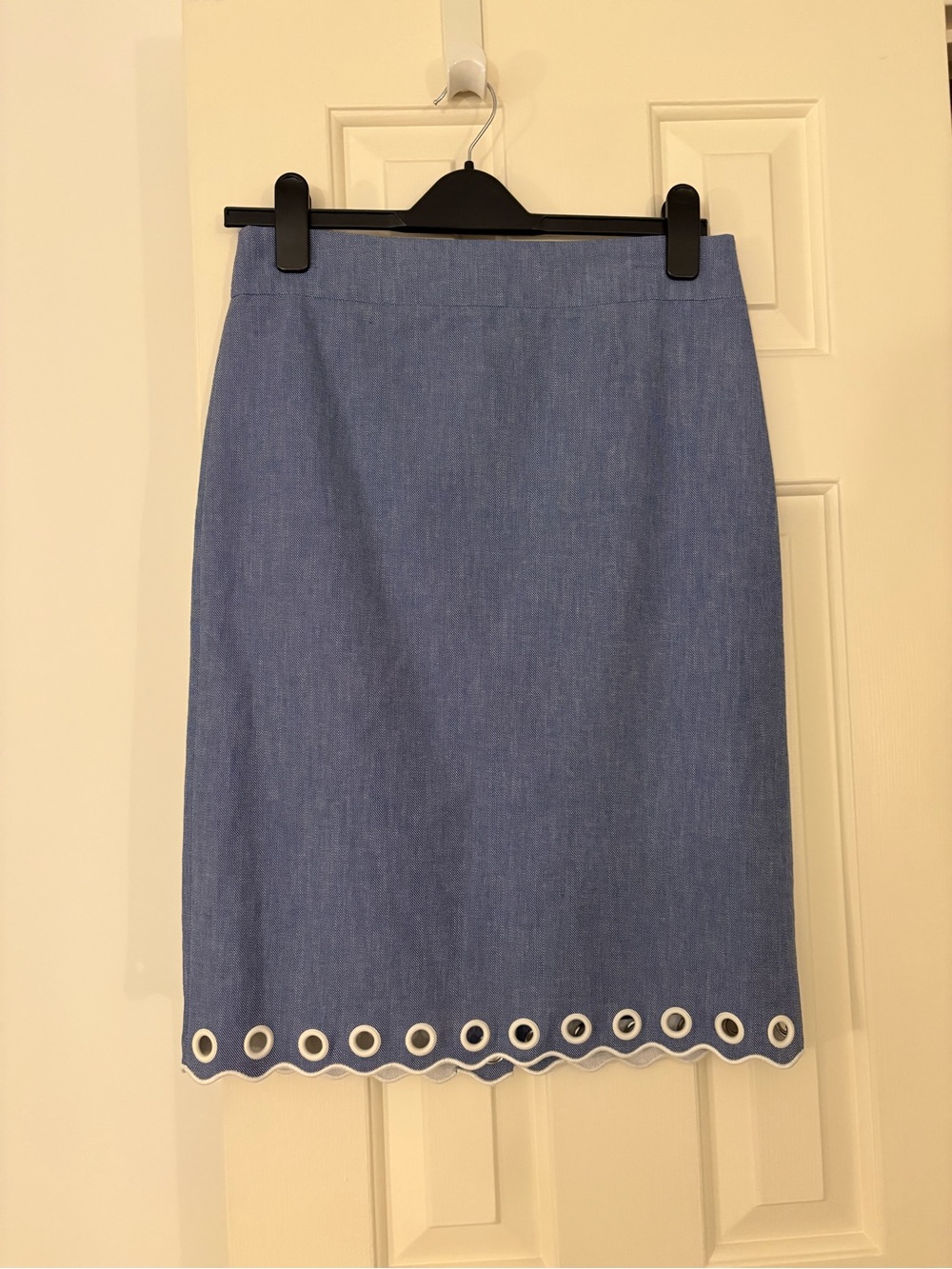 J. Crew Light Blue Lined Eyelet Hem Pencil Skirt